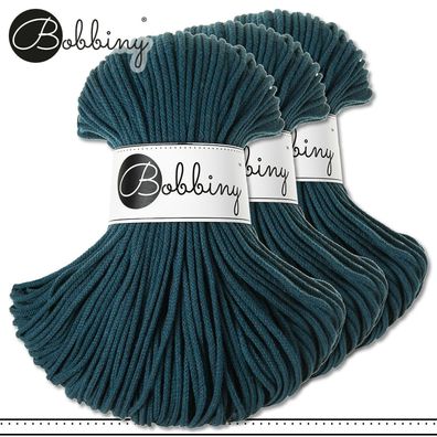 Bobbiny 3 x 100 m Flechtkordel 3 mm | Peacock Blue | Basteln Baumwolle Premium