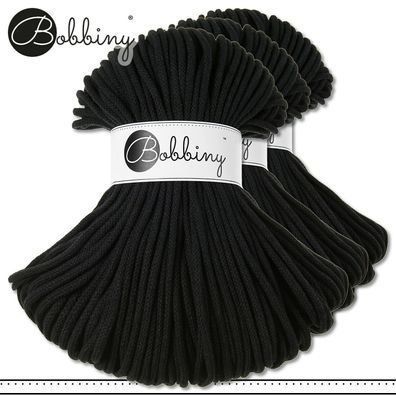 Bobbiny 3 x 100 m Flechtkordel 5 mm | Black | Basteln Baumwolle Hobby Premium