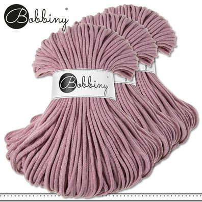 Bobbiny 3 x 100 m Flechtkordel 5 mm | Dusty Pink | Basteln Baumwolle Premium