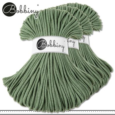 Bobbiny 3 x 100 m Flechtkordel 5 mm | Eucalyptus Green | Baumwolle Hobby Premium
