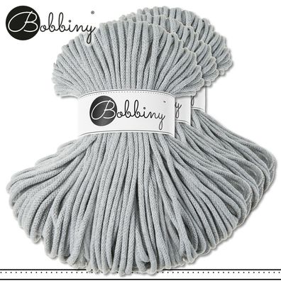 Bobbiny 3 x 100 m Flechtkordel 5 mm | Light Grey | Basteln Baumwolle Premium