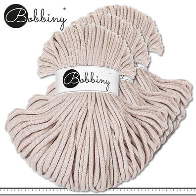 Bobbiny 3 x 100 m Flechtkordel 5 mm | Nude | Basteln Baumwolle Hobby Premium
