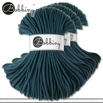 Bobbiny 3 x 100 m Flechtkordel 5 mm | Peacock Blue | Basteln Baumwolle Premium