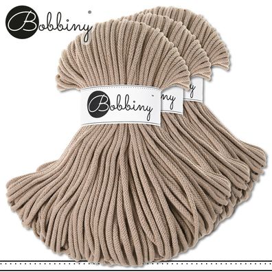 Bobbiny 3 x 100 m Flechtkordel 5 mm | Sand | Basteln Baumwolle Hobby Premium