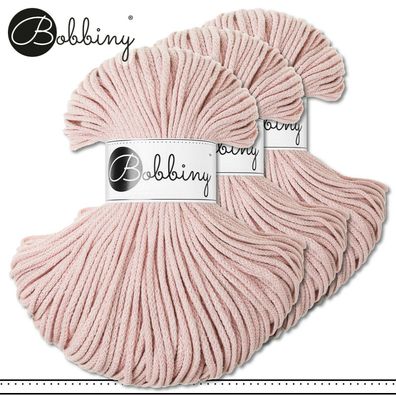 Bobbiny 3x100 m Flechtkordel 3 mm | Pastel Pink| Basteln Baumwolle Hobby Premium