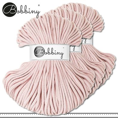 Bobbiny 3x100 m Flechtkordel 5 mm | Pastel Pink| Basteln Baumwolle Hobby Premium