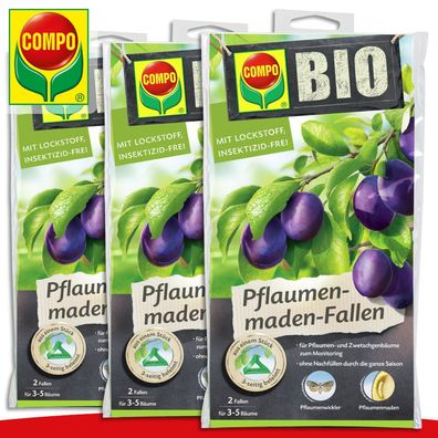 COMPO 3 x 2 Stück BIO Pflaumenmaden-Fallen insektizidfrei Obst Zwetschgen Schutz