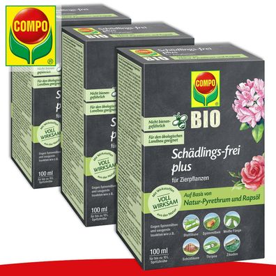 COMPO 3 x 100 ml Schädlingsfrei Bio plus Zikade Raupen Blattläuse Gemüse Blumen