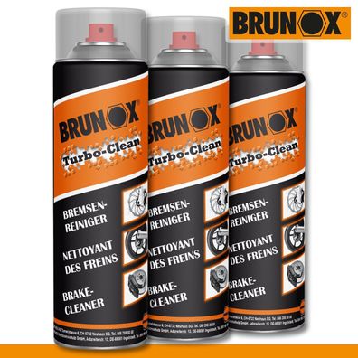 Brunox 3x 500ml Turbo-Clean Bremsenreinigung Auto Motorrad Staub Öl Fett MTB
