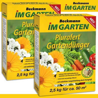 Beckmann 2 x 2,5 kg Plurafert Gartendünger Volldünger Horngrieß Blüte Frucht