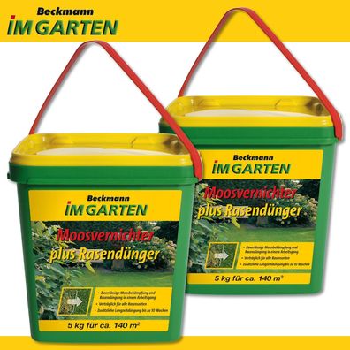 Beckmann 2 x 5 kg Moosvernichter plus Rasendünger Langzeitwirkung Moosbekämpfung