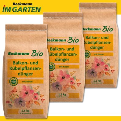 Beckmann 3 x 1,5 kg Bio Balkon- und Kübelpflanzendünger mit Neem