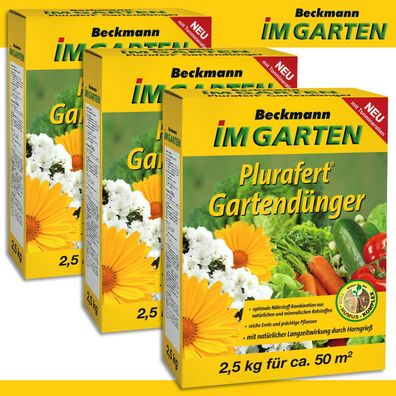 Beckmann 3 x 2,5 kg Plurafert Gartendünger Volldünger Horngrieß Blüte Frucht