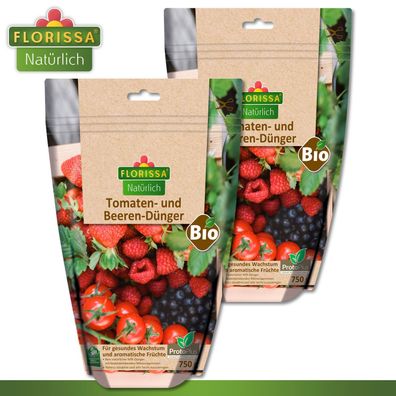 Florissa 2 x 750 g Tomaten und Beeren-Dünger mit Proto Plus Erdbeeren Himbeeren