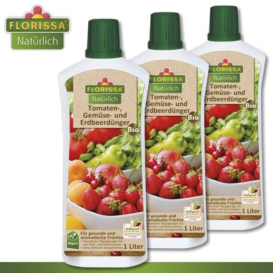 Florissa 3 x 1 l Tomaten-, Gemüse und Erdbeerdünger Bio aromatische Früchte