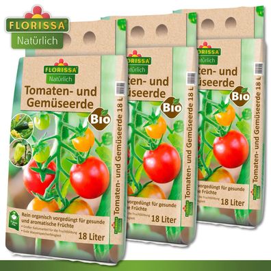Florissa 3 x 18 l Tomaten- und Gemüseerde Torffreies Spezialsubstrat Bio