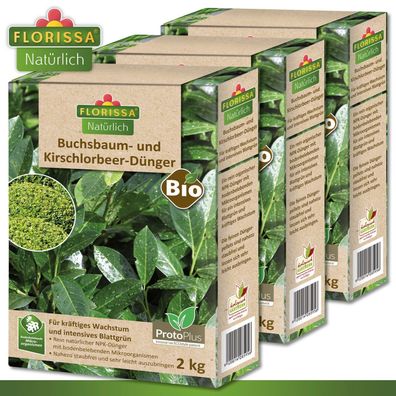 Florissa 3 x 2 kg Buchsbaum- & Kirschlorbeer-Dünger mit ProtoPlus Bio immergrün