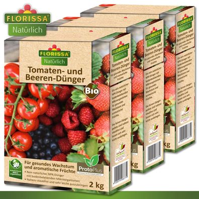 Florissa 3 x 2 kg Tomaten- und Beeren-Dünger mit Düngerzusatz Proto Plus Bio