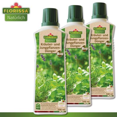 Florissa 3 x 500 ml Kräuter- und Jungpflanzendünger Flüssigdünger Vegan Bio