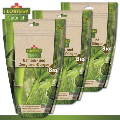 Florissa 3 x 750 g Bambus und Ziergräser-Dünger Bio sattgrüne Blätter Wachstum