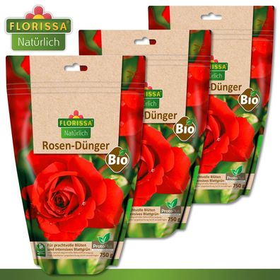 Florissa 3 x 750 g Rosen-Dünger Proto Plus Bio Natürlicher Volldünger für Rosen