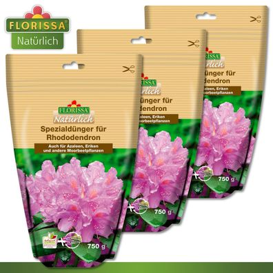 Florissa 3 x 750 g Spezialdünger für Rhododendron Rein natürlicher Volldünger