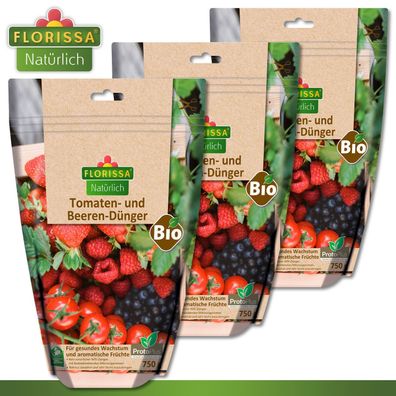 Florissa 3 x 750 g Tomaten und Beeren-Dünger mit Proto Plus Erdbeeren Himbeeren