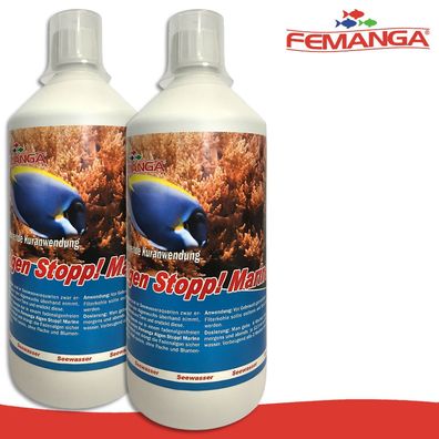 Femanga 2x 1000ml Algen Stopp! Marine Bekämpfung Schutz Meerwasser Fische Zusatz