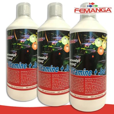 Femanga 3 x 1000 ml Vitamine + Jod Süß & Seewasser Aquarium Zierfische Zusatz