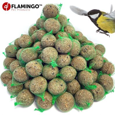 Flamingo 100 x 90 g Meisenknödel Fat Balls mit Netz Vogelfutter Ganzjahresfutter