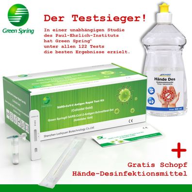 Green Springs 25x Antigen SARS CoV-2 Corona Profi Schnelltest + gratis Hände Des