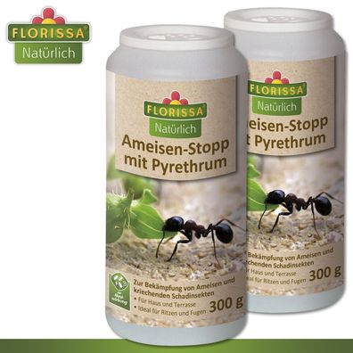 Florissa 2 x 300 g Ameisen-Stopp mit Pyrethrum Haus Terrasse Schabe Assel Käfer