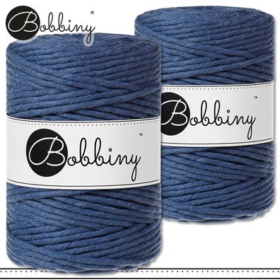 Bobbiny 2 x 100 m Makramee-Kordel 1,5 mm | Jeans | Hobby Basteln Premium