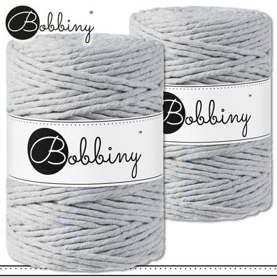 Bobbiny 2 x 100 m Makramee-Kordel 1,5 mm | Light Grey | Hobby Basteln Premium