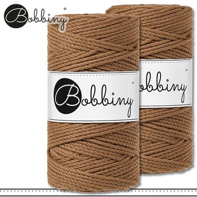 Bobbiny 2 x 100 m Makramee-Kordel 3 mm dreifach gedreht | Caramel | Premium