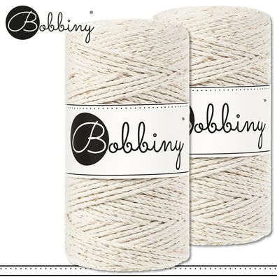 Bobbiny 2 x 100 m Makramee-Kordel 3 mm dreifach gedreht | Golden Natural