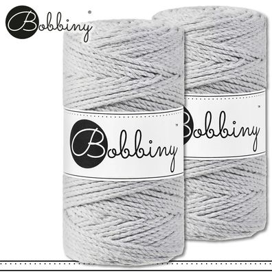 Bobbiny 2 x 100 m Makramee-Kordel 3 mm dreifach gedreht | Light Grey | Premium