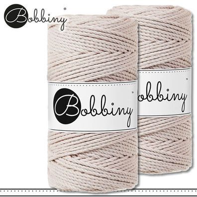 Bobbiny 2 x 100 m Makramee-Kordel 3 mm dreifach gedreht | Nude | Premium