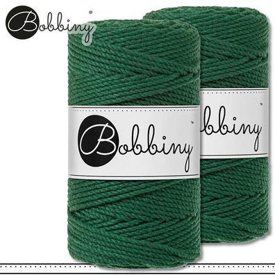 Bobbiny 2 x 100 m Makramee-Kordel 3 mm dreifach gedreht | Pine Green | Premium