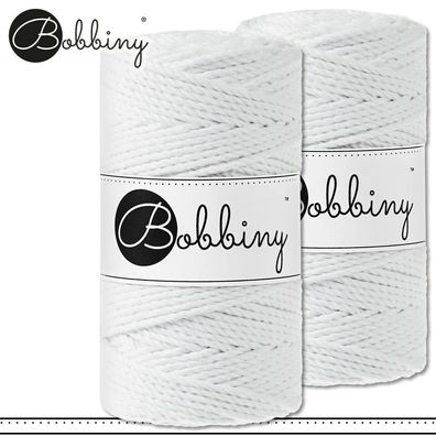 Bobbiny 2 x 100 m Makramee-Kordel 3 mm dreifach gedreht | White | Premium