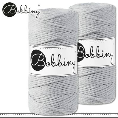 Bobbiny 2 x 100 m Makramee-Kordel 3 mm | Light Grey | Hobby Basteln Premium