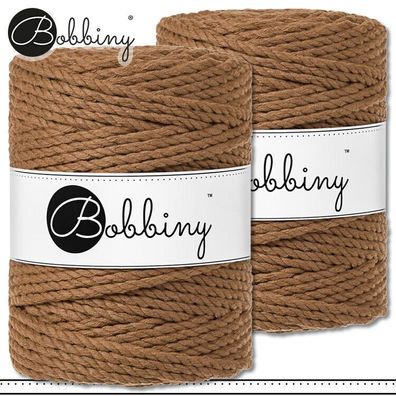 Bobbiny 2 x 100 m Makramee-Kordel 5 mm dreifach gedreht | Caramel | Premium