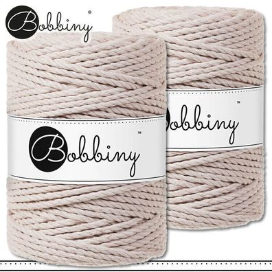 Bobbiny 2 x 100 m Makramee-Kordel 5 mm dreifach gedreht | Nude | Premium