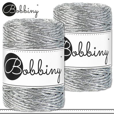 Bobbiny 2 x 50 m Premium Makramee-Kordel Metallic 3 mm | Silber