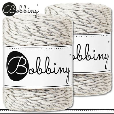 Bobbiny 2 x 50 m Twist Makramee-Kordel 3 mm dreifach gedreht Silver Twist