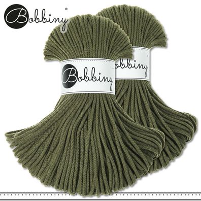 Bobbiny 2 x 100 m Flechtkordel 3 mm | Avocado | Basteln Baumwolle Hobby Premium