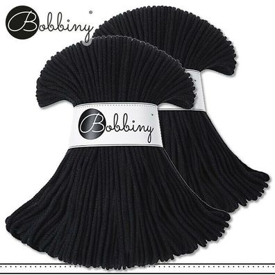 Bobbiny 2 x 100 m Flechtkordel 3 mm | Black | Basteln Baumwolle Hobby Premium