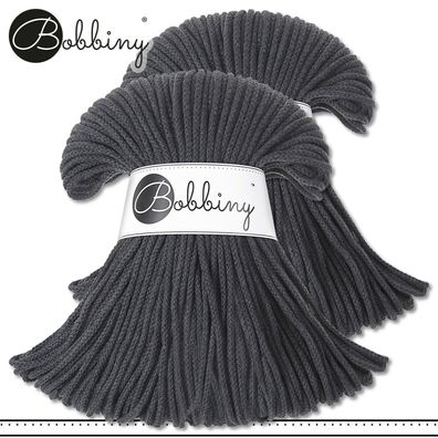Bobbiny 2 x 100 m Flechtkordel 3 mm | Charcoal | Basteln Baumwolle Hobby Premium