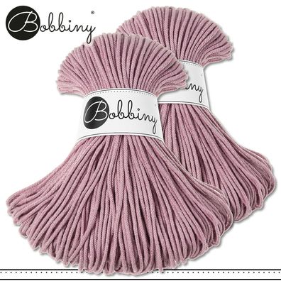 Bobbiny 2 x 100 m Flechtkordel 3 mm | Dusty Pink | Basteln Baumwolle Premium