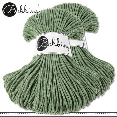 Bobbiny 2 x 100 m Flechtkordel 3 mm | Eucalyptus Green | Baumwolle Hobby Premium